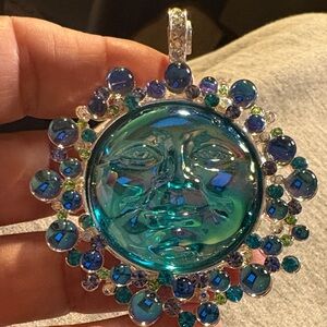 Kirk Folly Blue and Green moon Face Magnetic Pendant